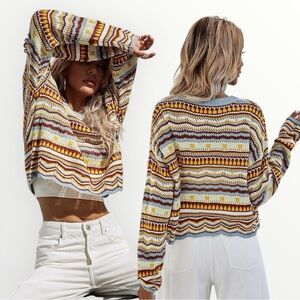 SHEIN Unity Striped And Geo Pattern Pointelle Knit Sweater